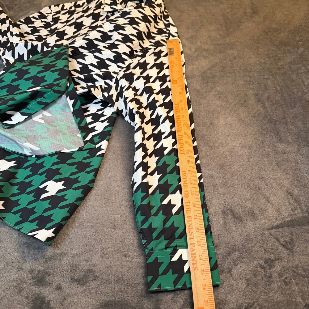 Murano Button Up Shirt Mens 3XB Black Green Houndstooth Long Sleeve Cotton NWT - Picture 9 of 10